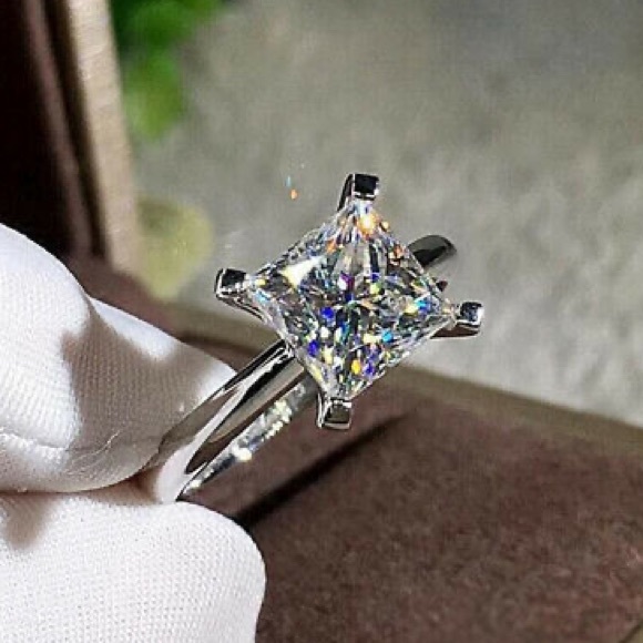 2 CT princess cut engagement  sterling silver ring - Picture 2 of 5